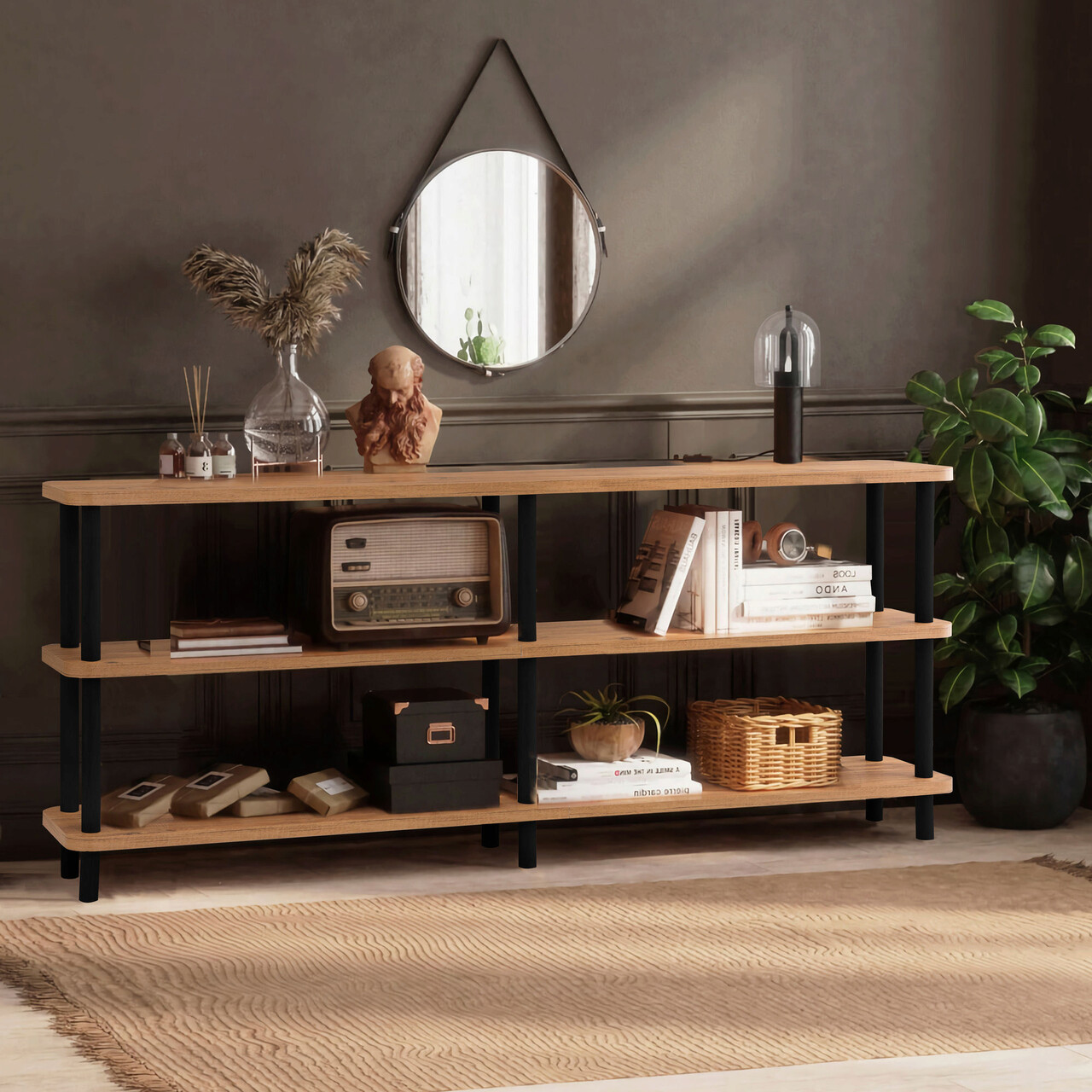 Corp biblioteca, Hanah Home, Zen, 180x74.9x35 cm, Negru / Pin Atlantic - imagine 7